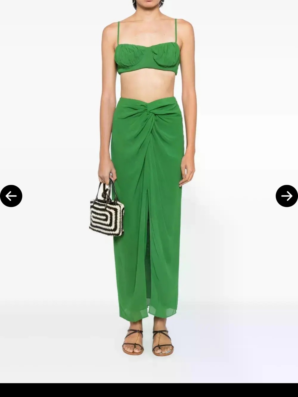 Reformation Green Knot-Front Midi Skirt